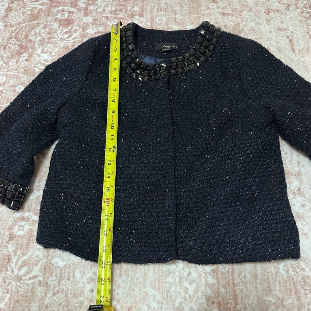 Rhinestone Navy Tweed Metallic 3/4 Sleeve Jacket - Picture 9 of 12